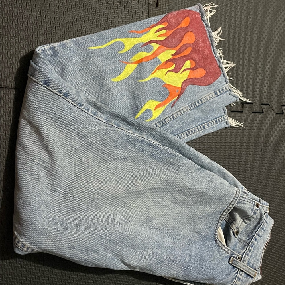 Levis jeans fire painting, handmade